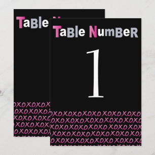 LOVE & KISSES PINK Bat Mitzvah Table Number Card