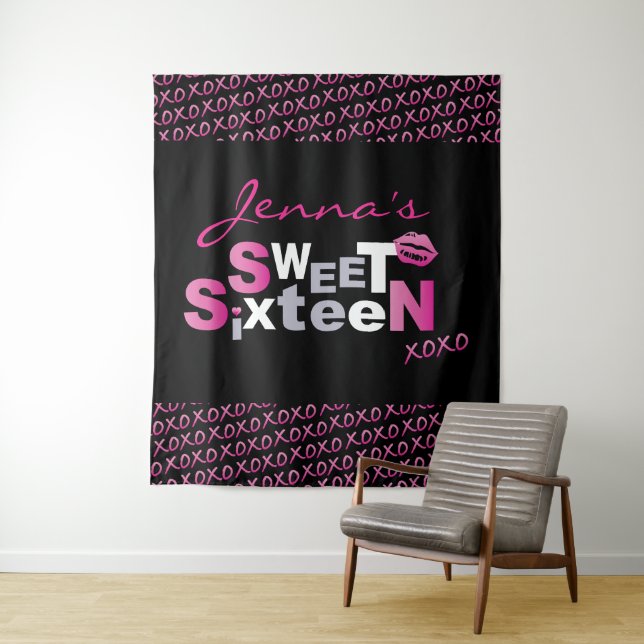 LOVE & KISSES PINK Sweet Sixteen Photo-Op Backdrop (In Situ)