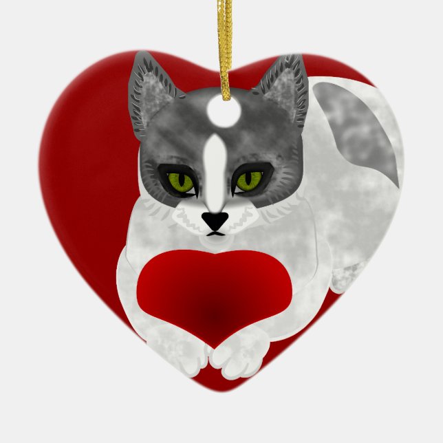 Love kitty ceramic ornament (Front)