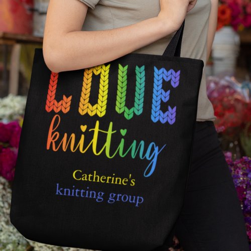 Love Knitting Colorful Cute Knitting Group Tote Bag