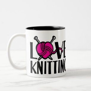 Love knitting graphic pink wool mug