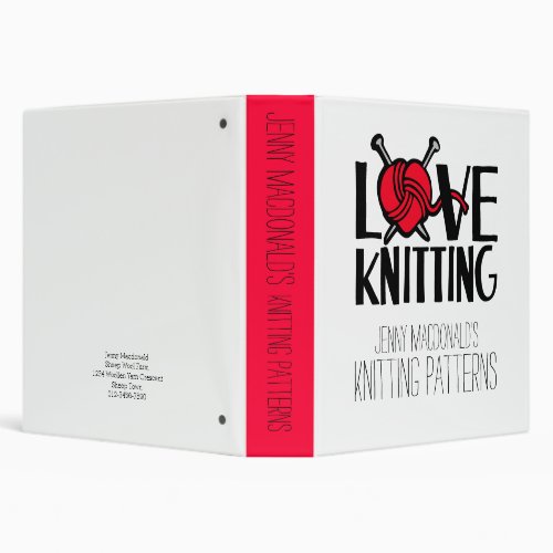 Love knitting Knitters Patterns red wool folder