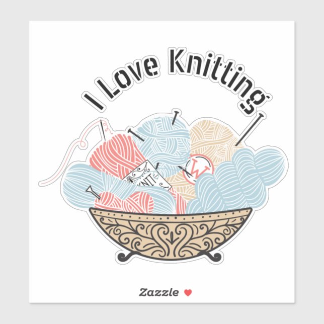 Love Knitting Yarn Bowl Large Sticker (Sheet)