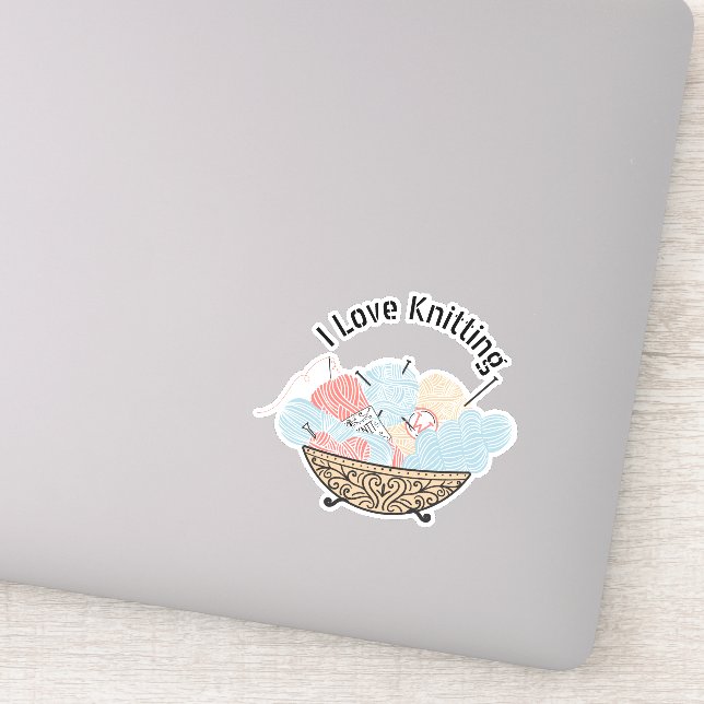 Love Knitting Yarn Bowl Sticker (Detail)