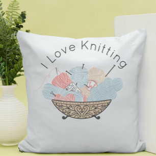 Love Knitting Yarn Bowl Throw Pillow