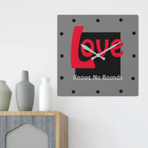 Love Knows No Bounds Grey Black Red Modern Square Wall Clock