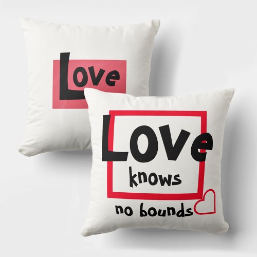 Love Knows No Bounds in Red Black and White Throw Pillow