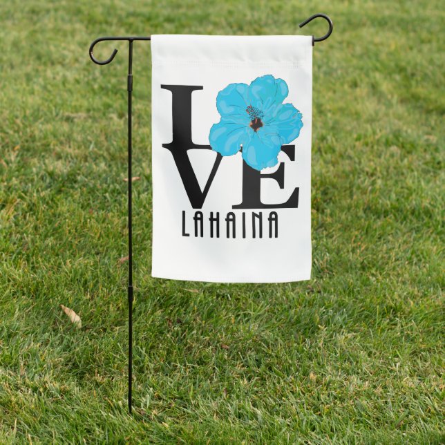 LOVE Lahaina Blue Hibiscus Garden Flag (In SItu)