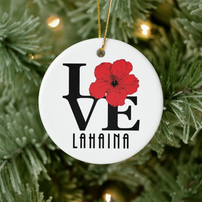 LOVE Lahaina Red Hibiscus Ceramic Ornament (Tree)
