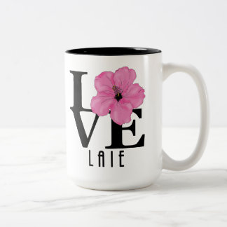 LOVE Laie Hawaii 15oz Pink Hibiscus Two-Tone Coffee Mug