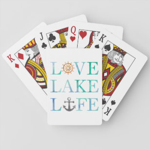 Love Lake Life Nautical Watercolor Typography Playing Cards