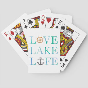 Love Lake Life Nautical Watercolor Typography Poker Cards
