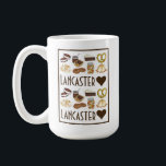 Love Lancaster, PA Pennsylvania Dutch Amish Foods Coffee Mug<br><div class="desc">Illustration features classic Amish and Pennsylvania Dutch food favorites including: whoopie pies, chicken pot pie, soft pretzels, gingersnap cookies, chow chow relish, apple butter, shoo fly pie, and apple dumplings. Great for your favorite foodie, or any fan of PA Dutch cuisine! This Amish food design is also available on other...</div>
