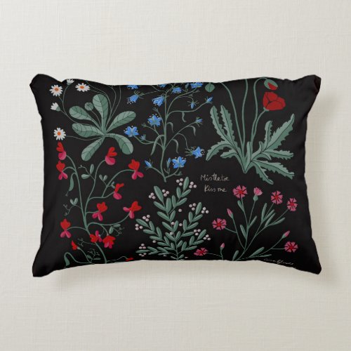 Love language of flowers black botanical accent pillow