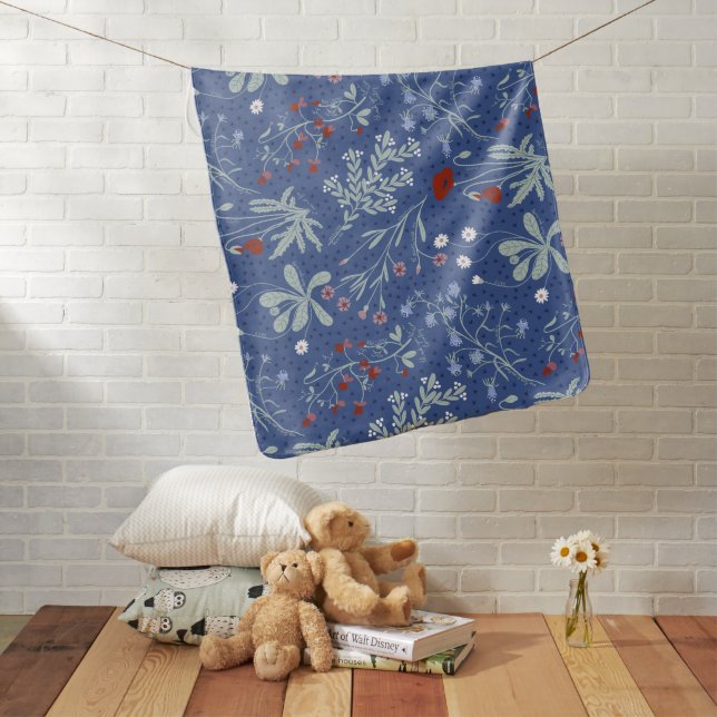 Love language of flowers cute blue pattern baby blanket (In Situ)