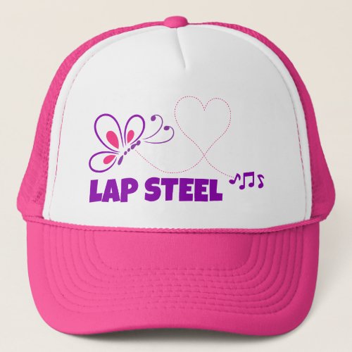 Love Lap Steel Pink Purple Butterfly Heart Music Notes Trucker Hat