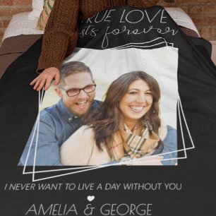 Love Lasts Forever   Modern Personalized Photo  Fleece Blanket