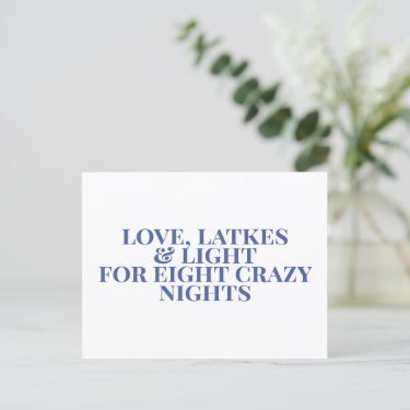 love, Latkes & Light - Blue Typography Hanukkah