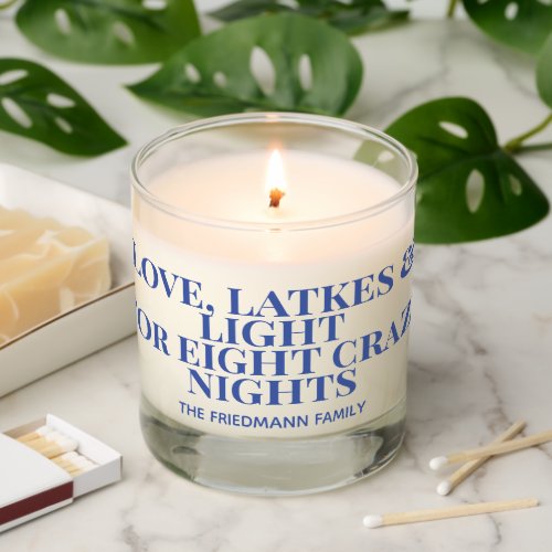 love Latkes  Light _ Blue Typography Hanukkah Scented Candle