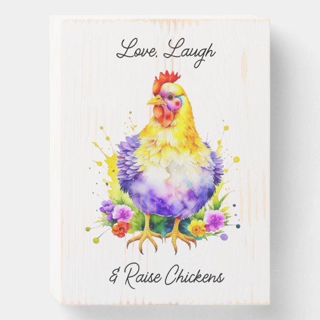 Love, Laugh and Raise Chickens Wooden Box Sign (Front Vertical)