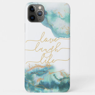 Love Laugh Life Turquoise Watercolor Crystal Agate iPhone 11 Pro Max Case