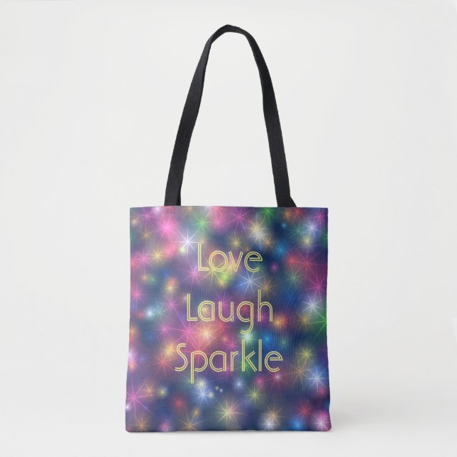 Love, Laugh, Sparkle Bokeh Lights Tote Bag (Front)