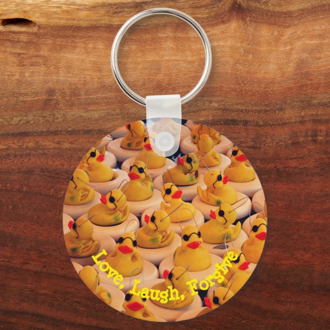 Love Laugh Yellow Rubber Ducks Inspirational  Keychain (Front)