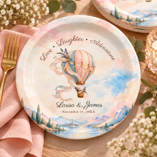 Love Laughter Adventure Hot Air Balloon Wedding Paper Plates