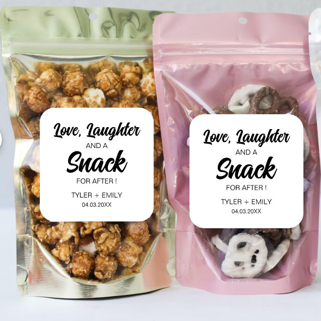 Love Laughter And a Snack For After Wedding Party Square Sticker (Creator Uploaded)