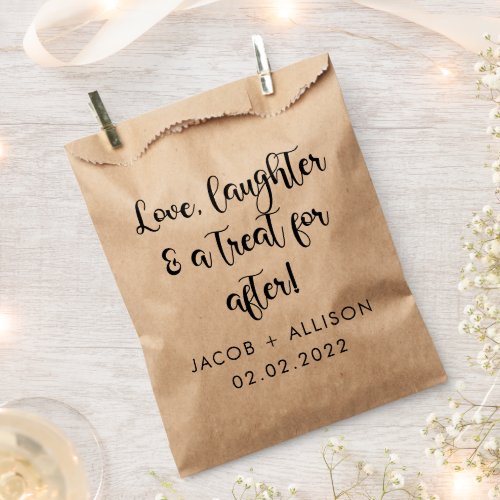 love laughter and a treat for after sweet wedding favor bag