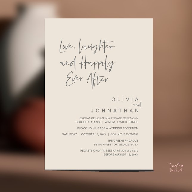 Love, Laughter and Happily Ever After, Modern Invitation (Love, Laughter and Happily Ever After, Modern Boho Wedding Invitation Card PDF Cream Grey)