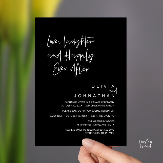 Love, Laughter and Happily Ever After, Modern Invitation (Love, Laughter and Happily Ever After, Modern Boho Wedding Invitation Card PDF Black White)