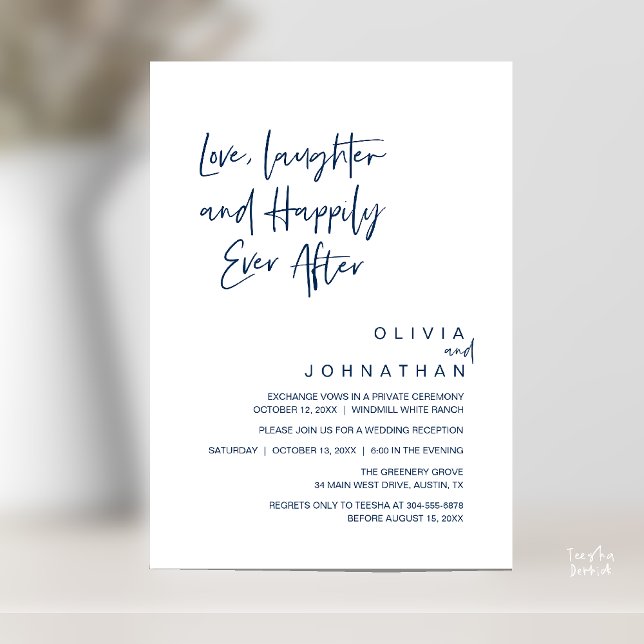 Love, Laughter and Happily Ever After, Modern Invitation (Love, Laughter and Happily Ever After, Modern Boho Wedding Invites Card PDF Navy Blue)
