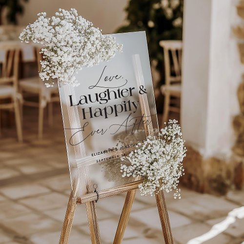 Love Laughter and Happily Ever After Wedding Acrylic Sign