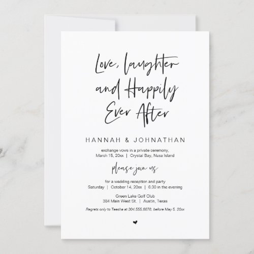 Love Laughter Black Wedding Elopement Party Invitation