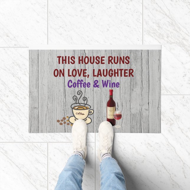 Love laughter coffee and wine  Door Mat (Indoor)
