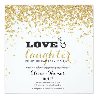 Love & Laughter Gold Glitter Engagement Invite