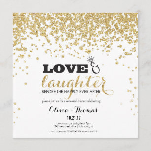 Love & Laughter Gold Glitter Rehearsal Invite