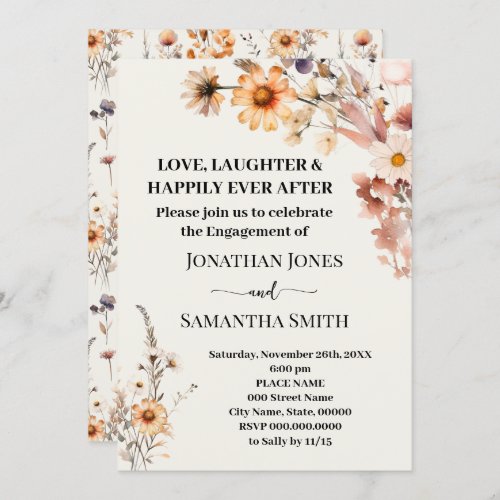 Love Laughter Happily Engagement Fall Wildflowers Invitation