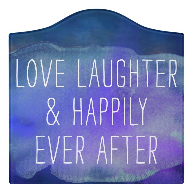 Love Laughter Happily Ever After | Blue and Purple Door Sign (Large Crest Front)