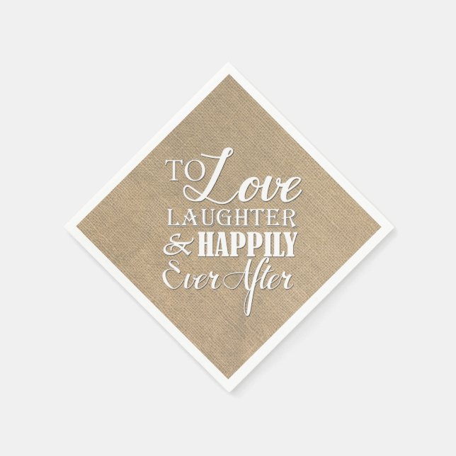 Love Laughter Happily Ever After Burlap Wedding Paper Napkins (Corner)