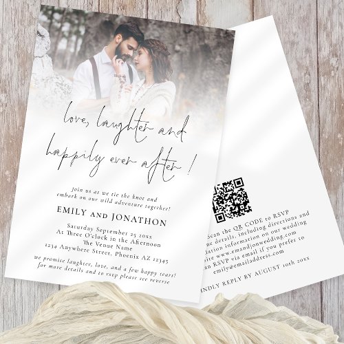 Love Laughter Happily Ever After QR Photo Wedding Invitation