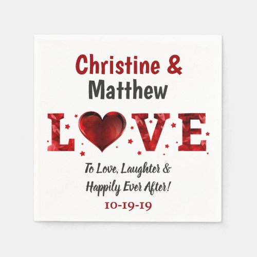 Love Laughter Happily Ever After Red Wedding Napkins