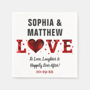 Love Laughter Happily Ever After Red Wedding Napkins