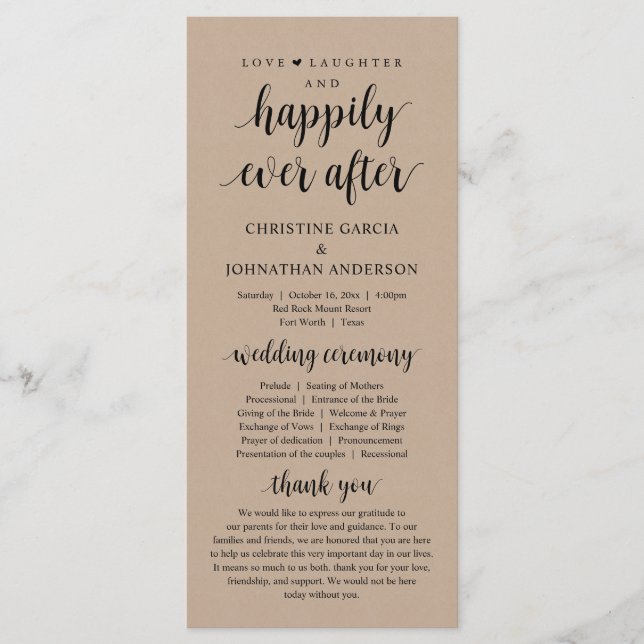 Love laughter Happily ever after, Wedding Ceremony Program (Front)