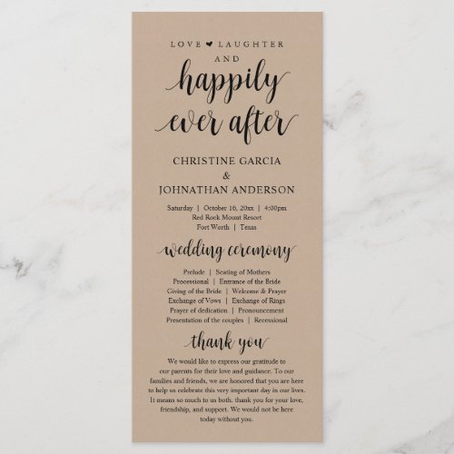 Love laughter Happily ever after Wedding Ceremony Program