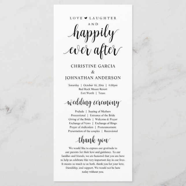 Love laughter Happily ever after, Wedding Ceremony Program (Front)