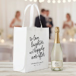 Love, Laughter & Happily Ever After Wedding Favor Grocery Bag<br><div class="desc">Celebrate the start of your happily ever after with these modern wedding favor or wedding welcome tote bags. Lightweight folding design in chic black and white features "to love,  laughter and happily ever after" in script typography with your names and wedding date beneath.</div>