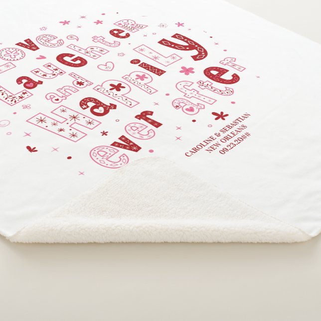 Love Laughter Happily Ever Personalized Wedding Sherpa Blanket (3/4)