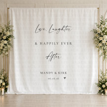 Love Laughter Happily Ever Wedding Backdrop Banner